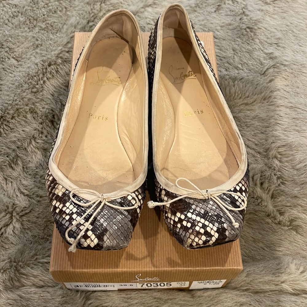 $1,100 Christian Louboutin Snakeskin Embossed Leather Ballet Flats 40 9